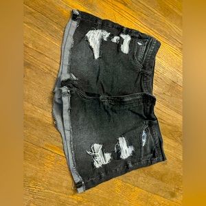 Black Distressed Jean Shorts
